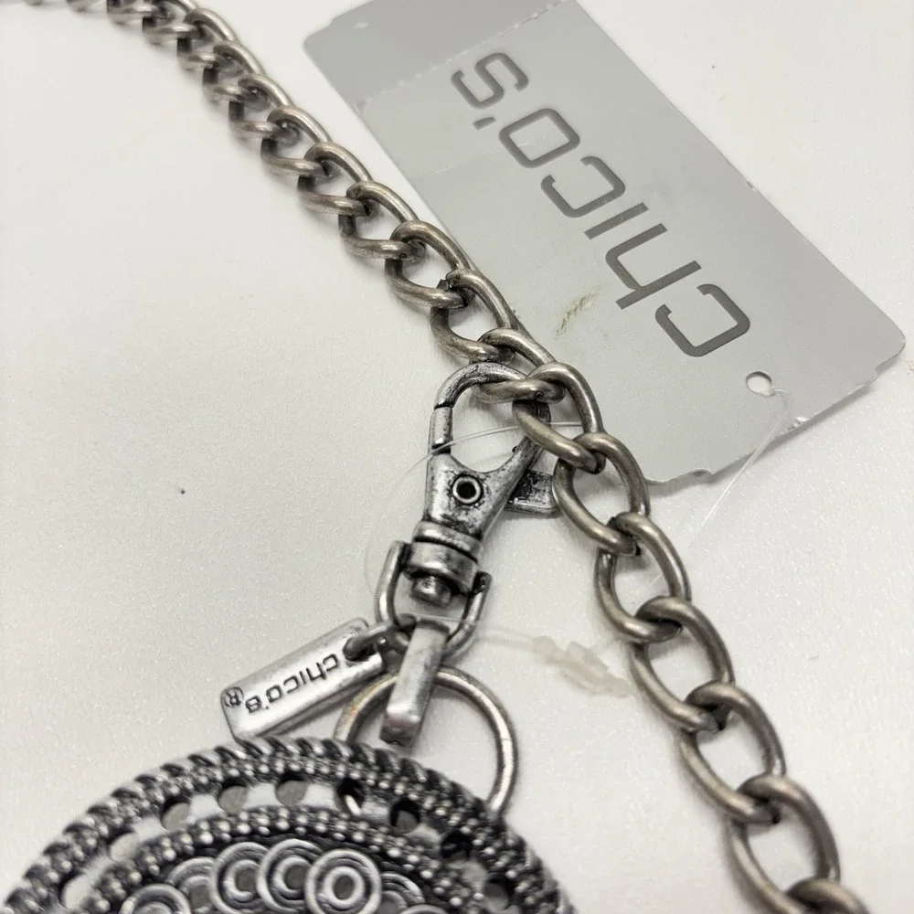 Chico's Moroccan Circles Belt Waist Chain Silver Boho Rave Western Size M/L